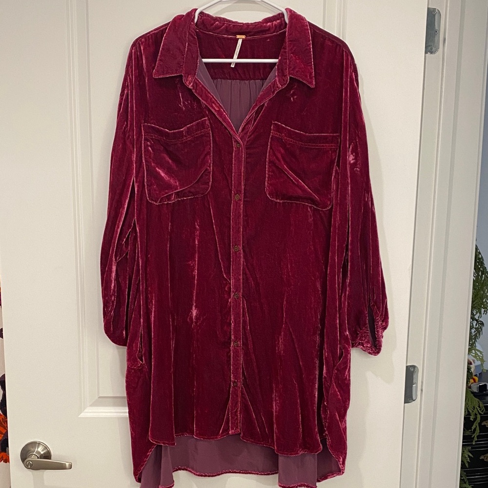 Free People Luxe Shirt Dress Fushia